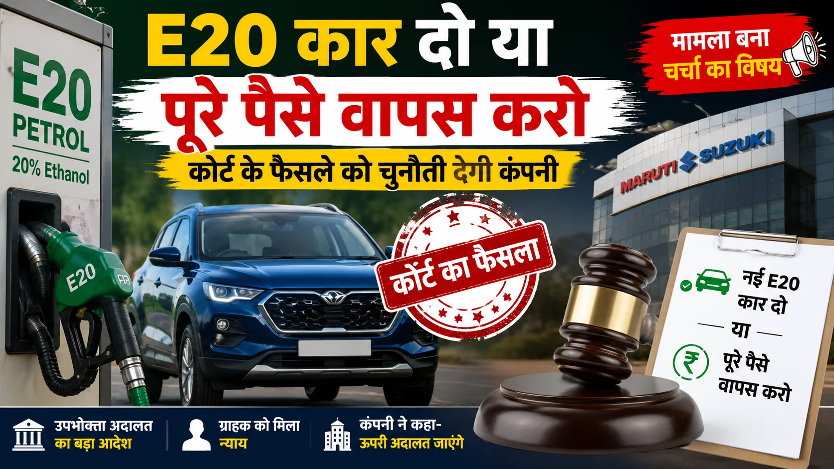E20 Petrol car Case fuel pump, car and consumer court verdict on car replacement or full refund.