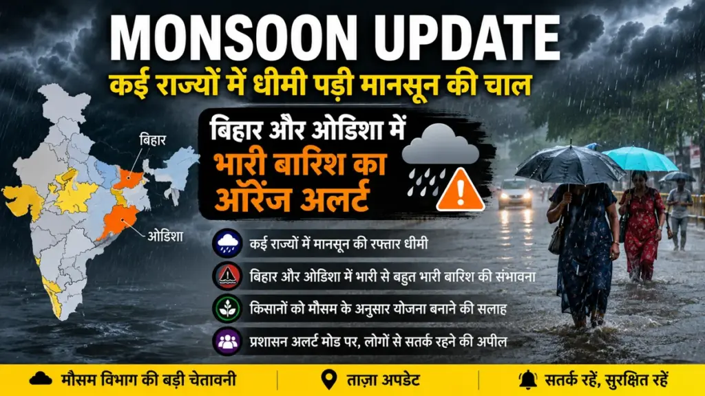 Dark monsoon clouds over India as Bihar and Odisha remain under an orange alert for heavy to very heavy rainfall.