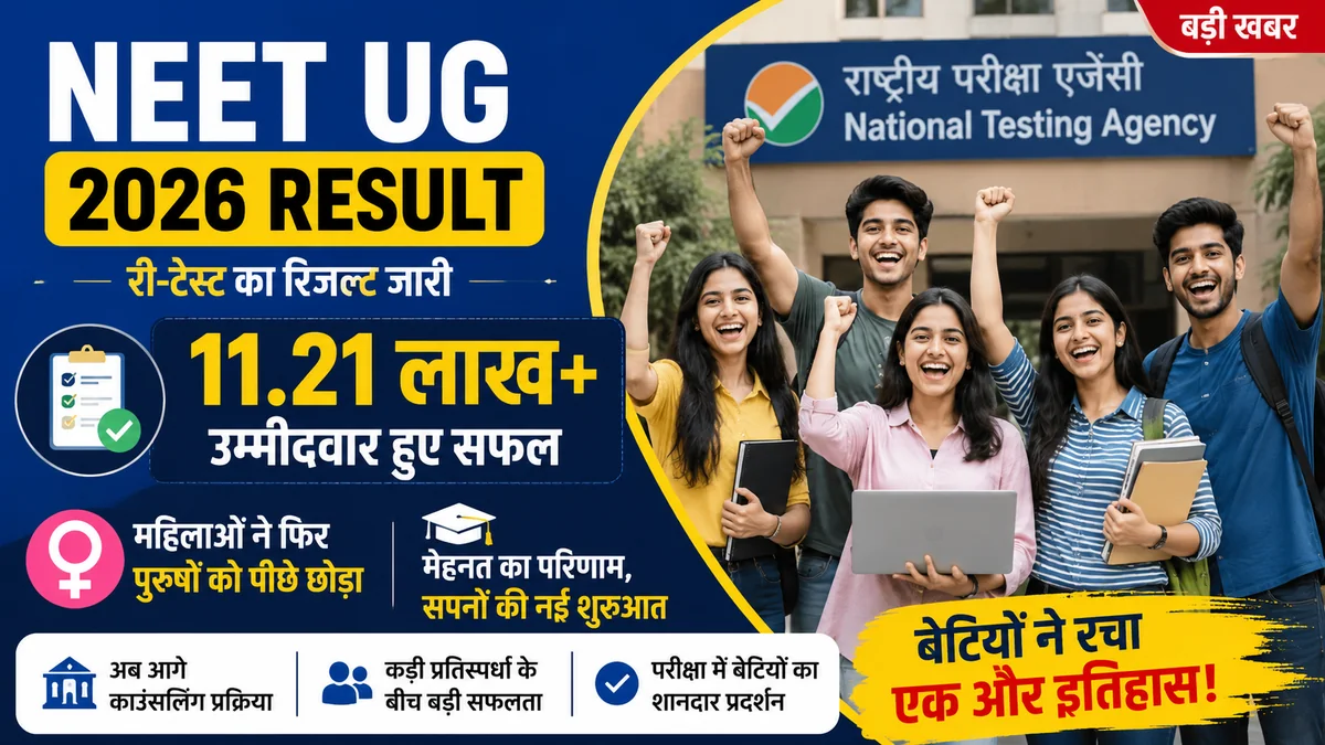 NEET UG 2026 Re-Test Result feature image showing 11.21 lakh qualified candidates and women outperforming men