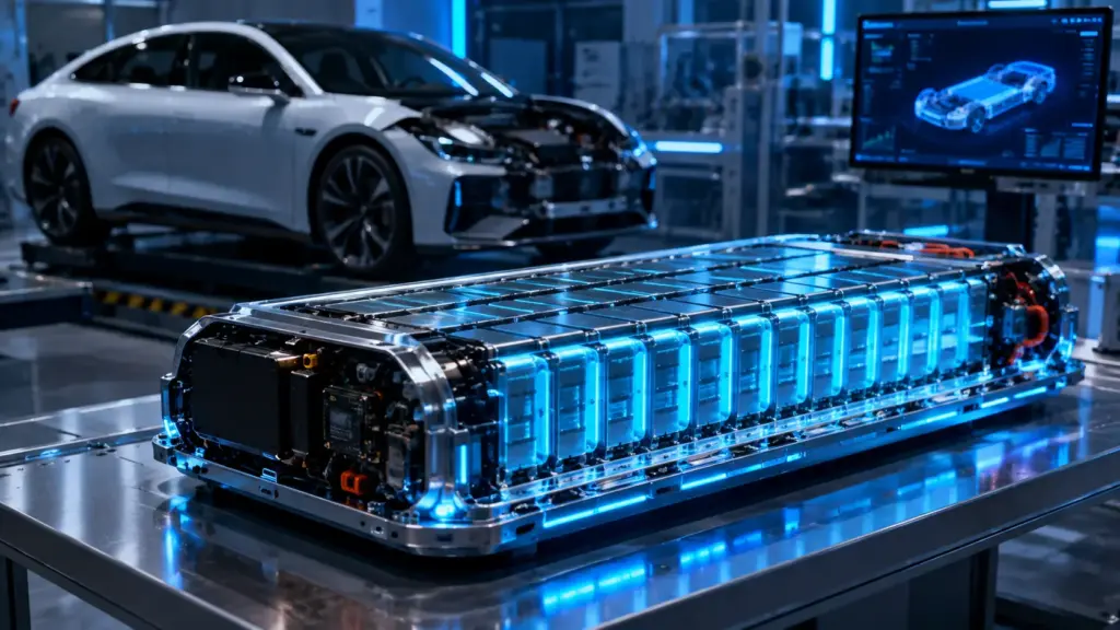 Advanced lithium battery pack powering a modern electric vehicle.